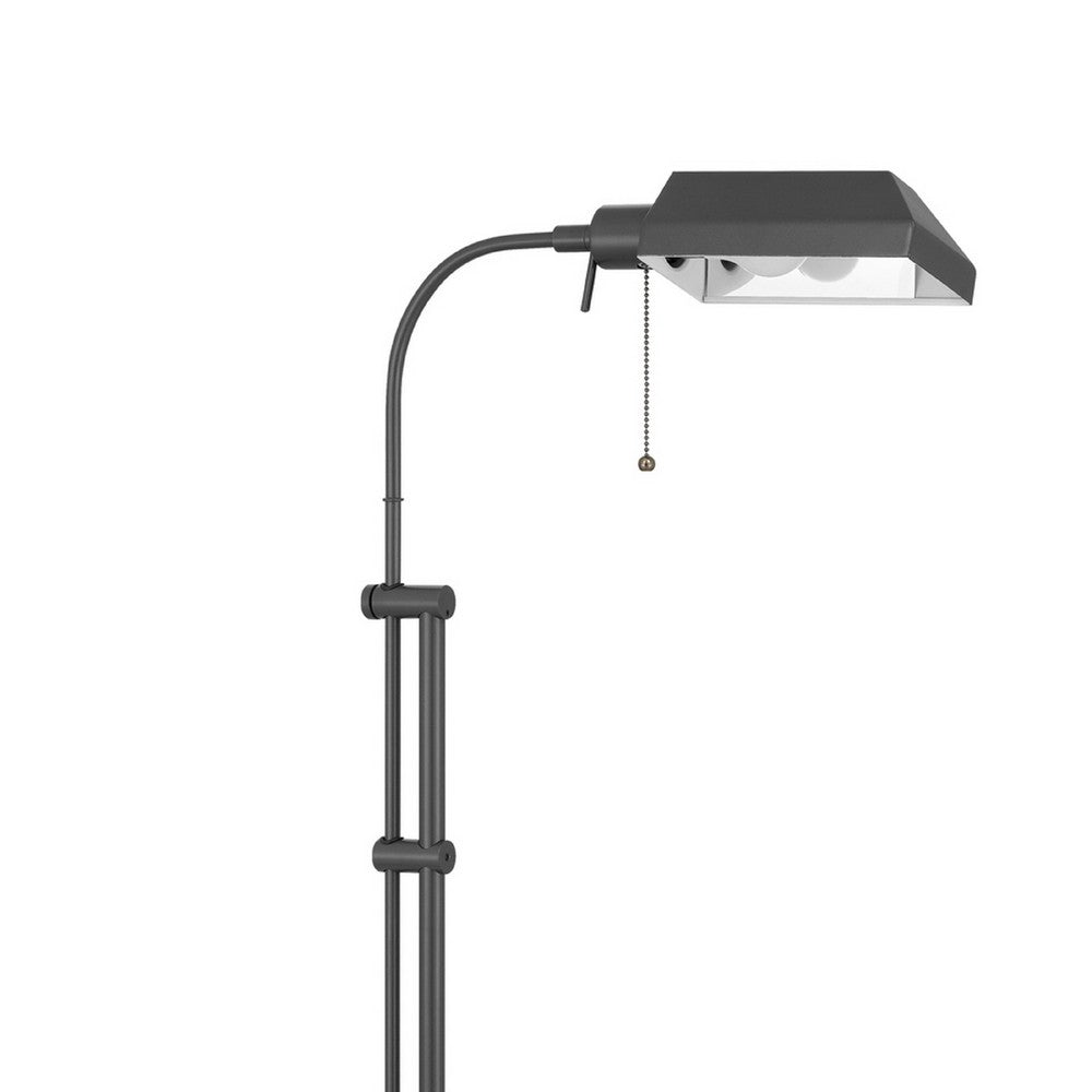 Arc Floor Lamp with Pull Chain | 42-58" Adjustable Pole | Gray Metal