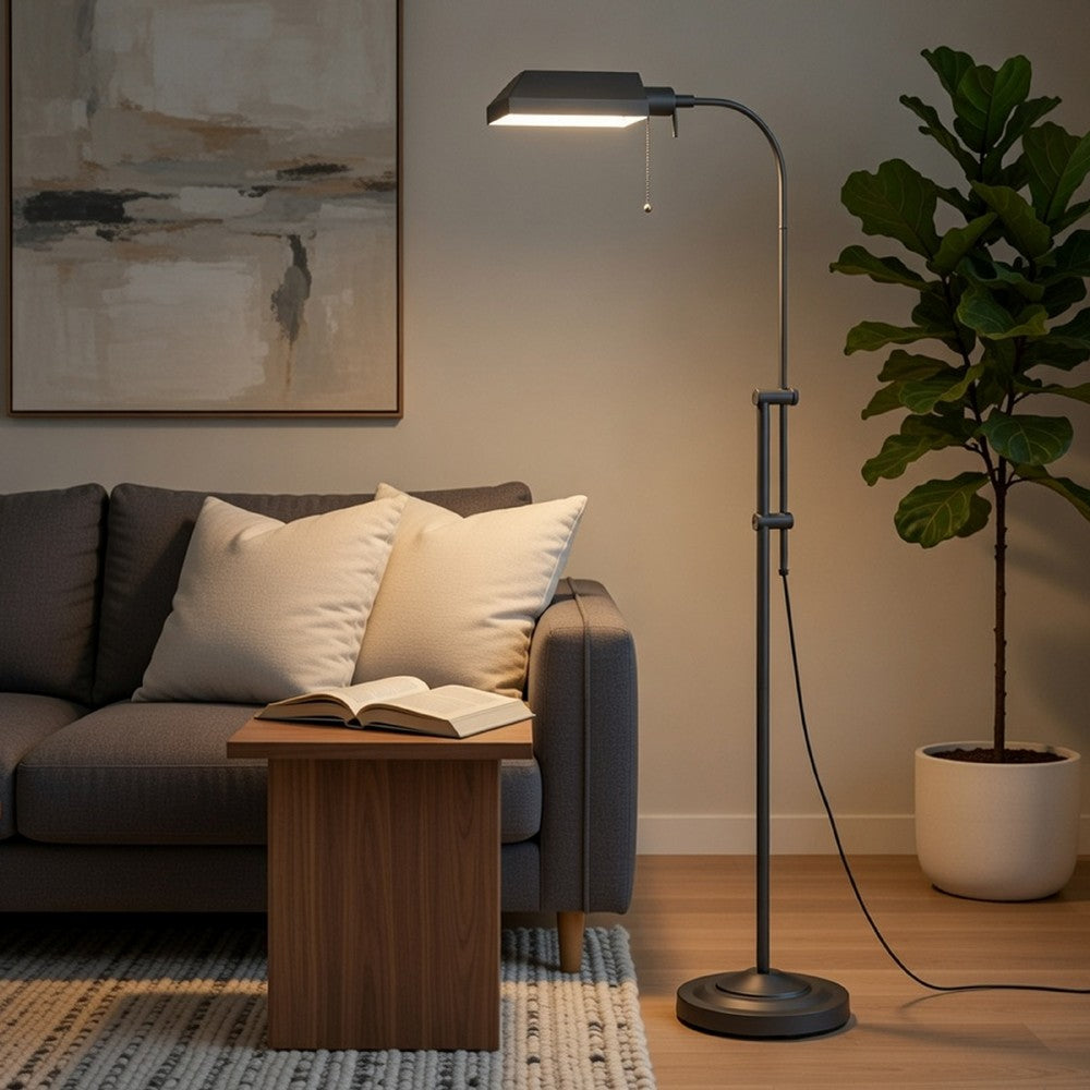Arc Floor Lamp with Pull Chain | 42-58" Adjustable Pole | Gray Metal