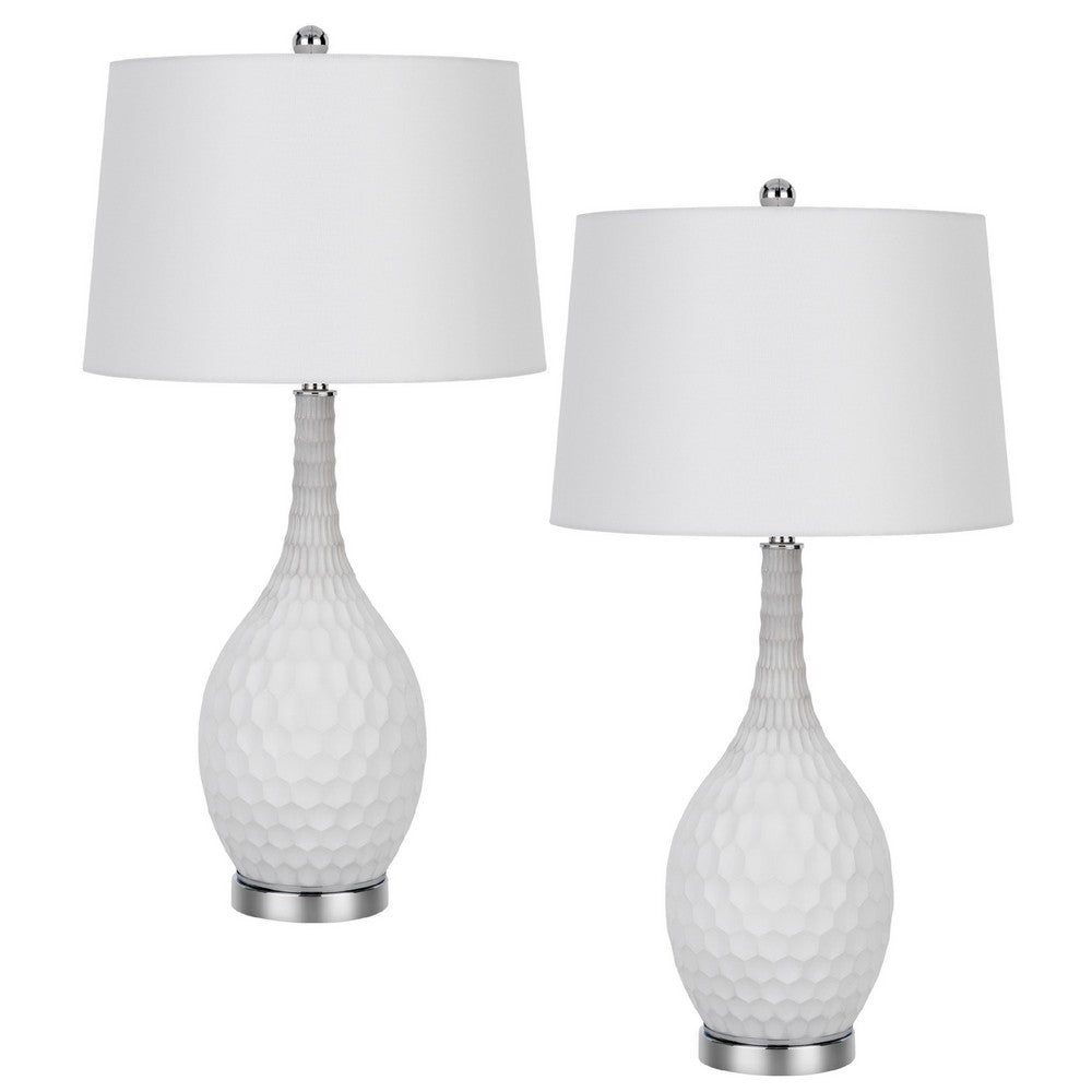 Table Lamp Set of 2 | Sculpted Slim Neck Glass Base | Off White Shade