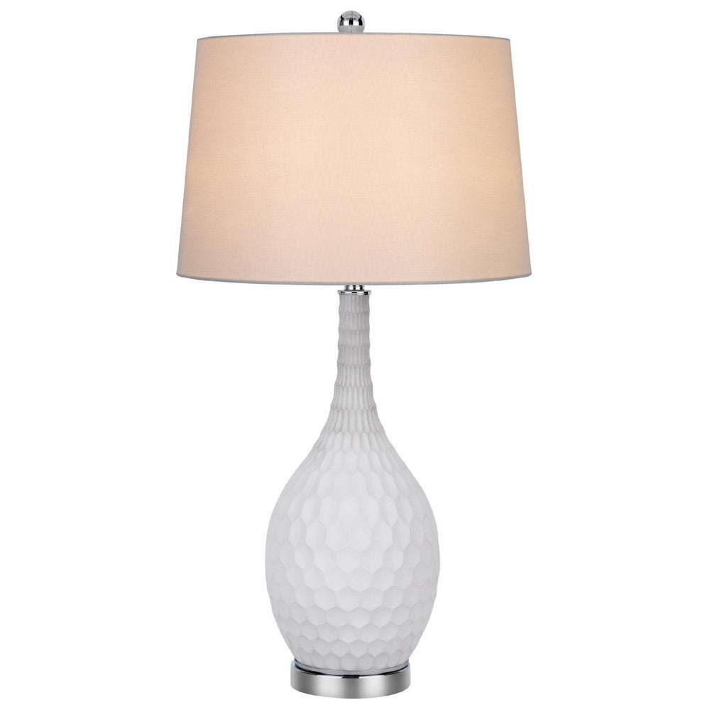 Table Lamp Set of 2 | Sculpted Slim Neck Glass Base | Off White Shade