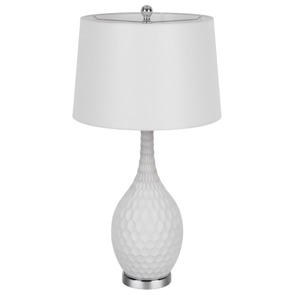 Table Lamp Set of 2 | Sculpted Slim Neck Glass Base | Off White Shade