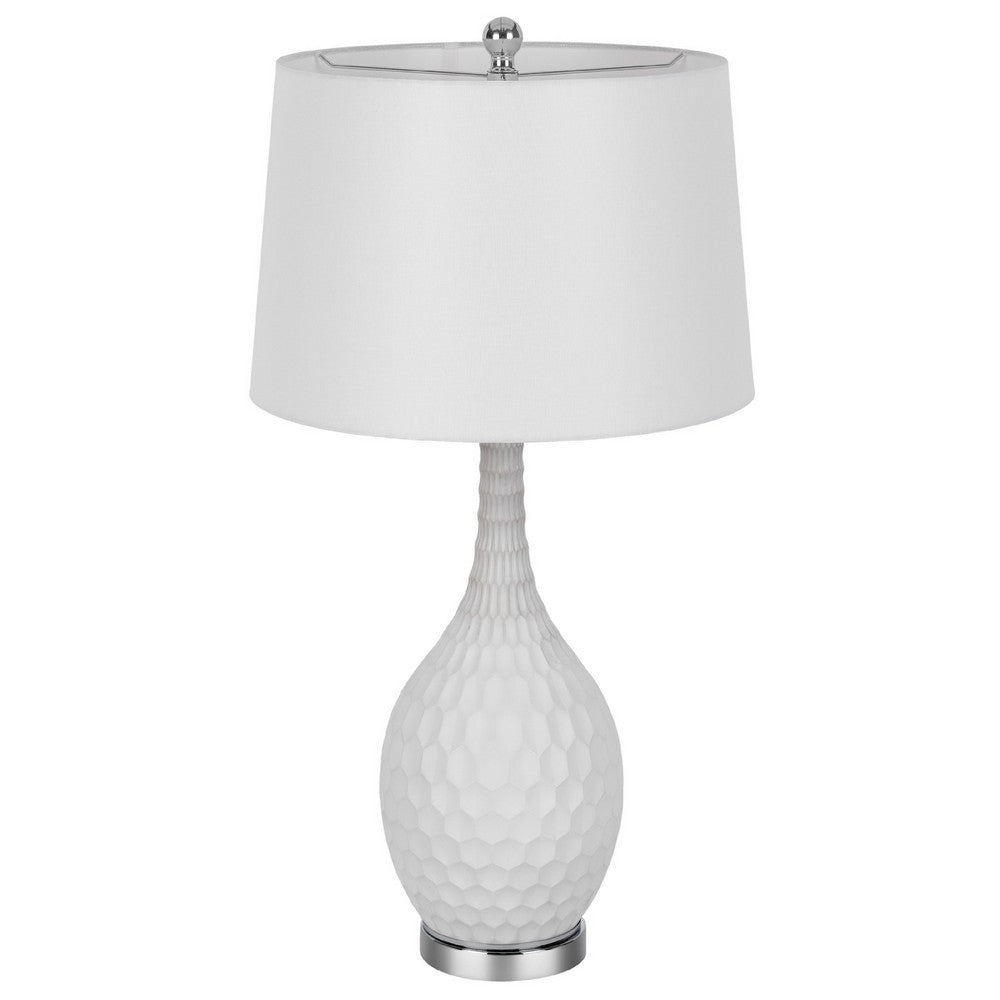 Table Lamp Set of 2 | Sculpted Slim Neck Glass Base | Off White Shade