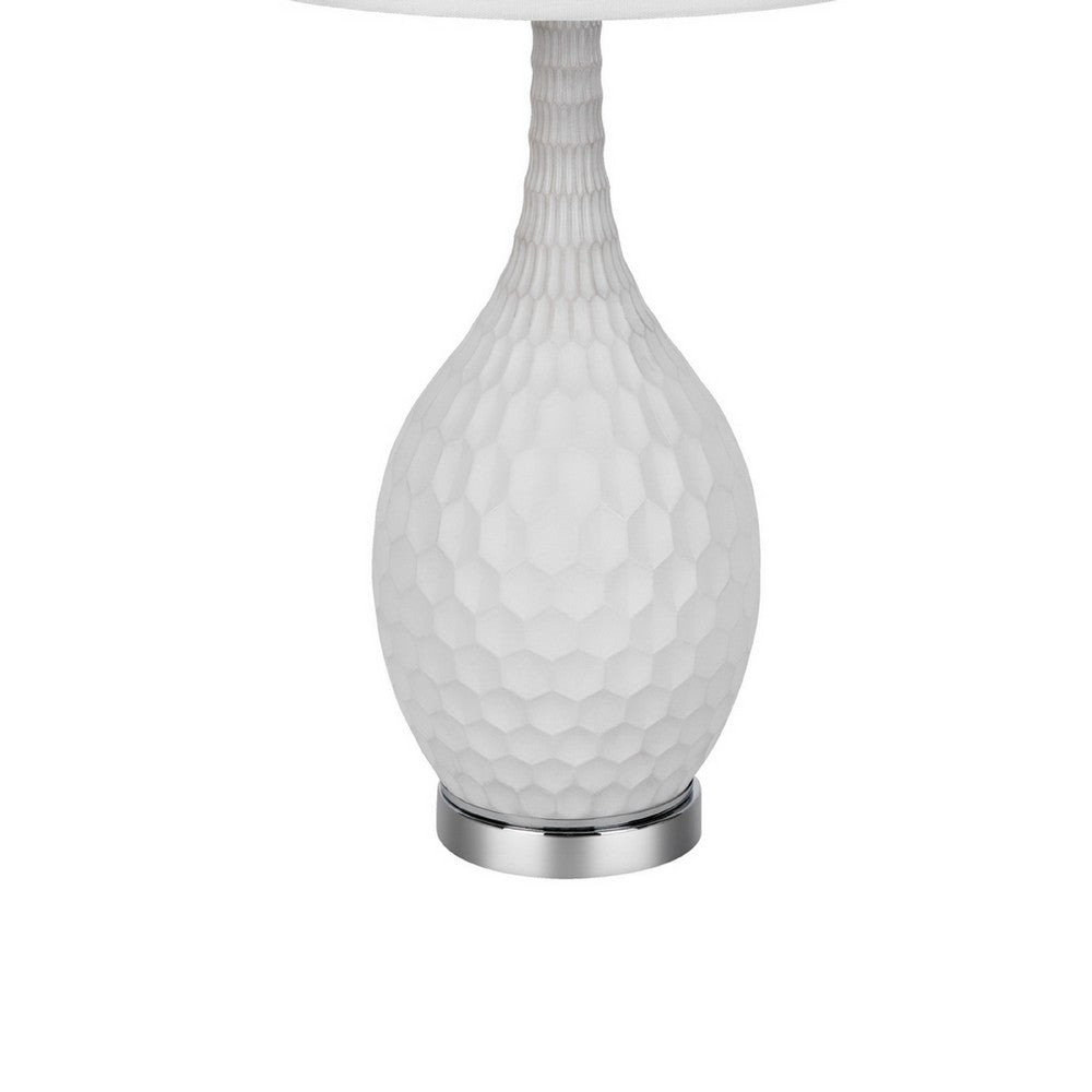 Table Lamp Set of 2 | Sculpted Slim Neck Glass Base | Off White Shade