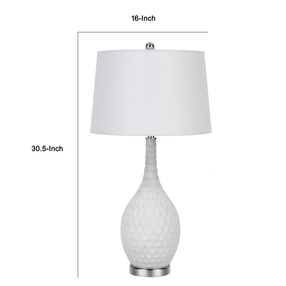 Table Lamp Set of 2 | Sculpted Slim Neck Glass Base | Off White Shade