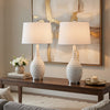 Table Lamp Set of 2 | Sculpted Slim Neck Glass Base | Off White Shade