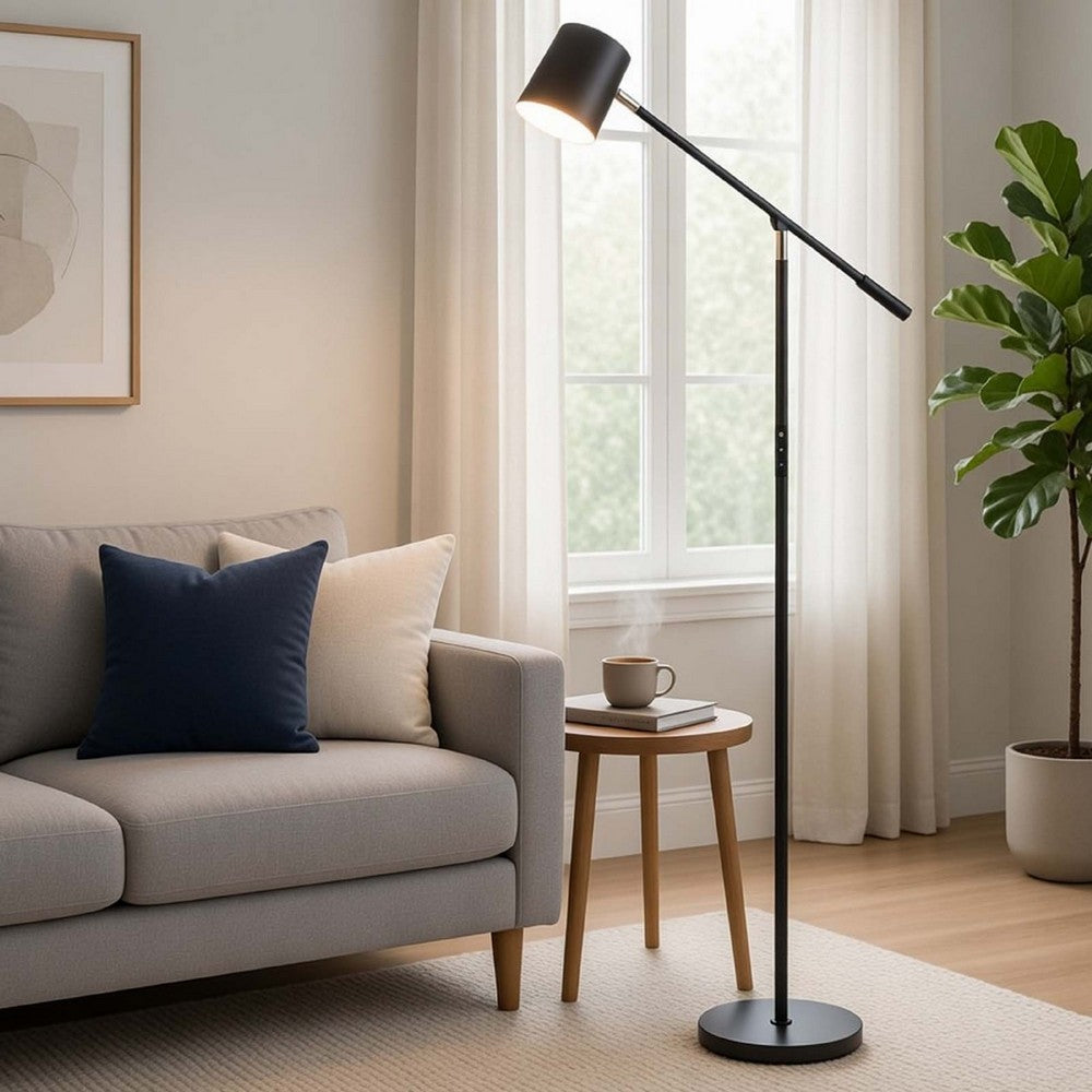 Floor Lamp with Touch Dimmer | 68" Angled Adjustable Arm | Black Metal