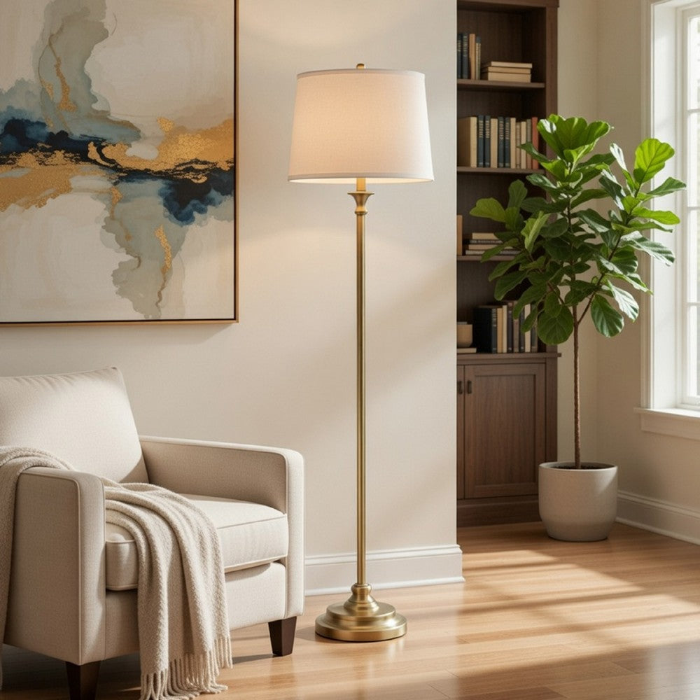 Floor Lamp with Light Gray Hardback Linen Shade | 61" Antique Brass
