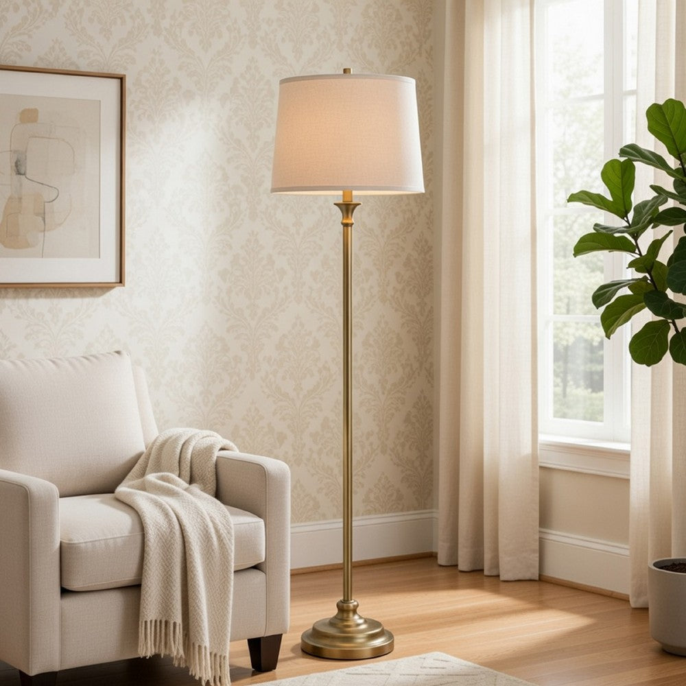 Floor Lamp with Light Gray Hardback Linen Shade | 61" Antique Brass