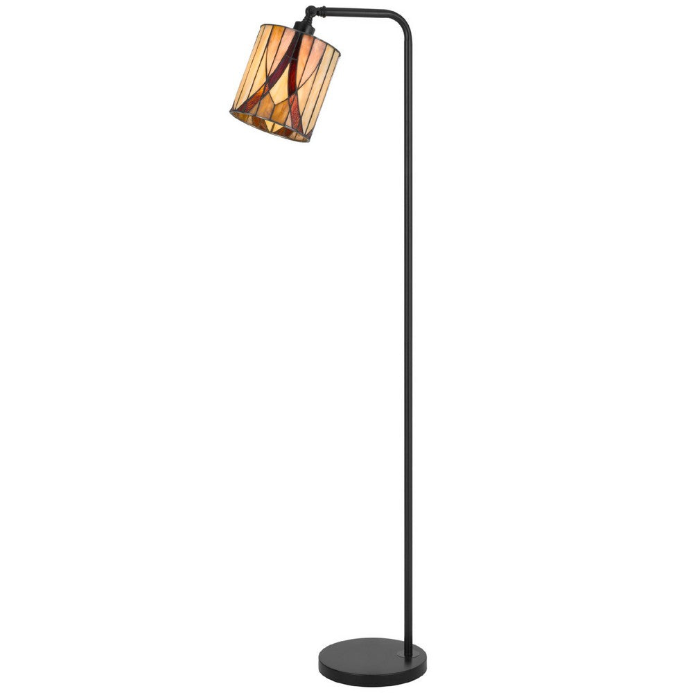 Tiffany Glass Floor Lamp with Adjustable Head | 58" Black | Natural Tones