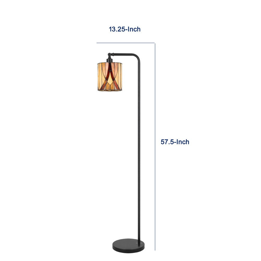 Tiffany Glass Floor Lamp with Adjustable Head | 58" Black | Natural Tones