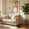 Tiffany Glass Floor Lamp with Adjustable Head | 58" Black | Natural Tones