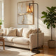 Tiffany Glass Floor Lamp with Adjustable Head | 58" Black | Natural Tones