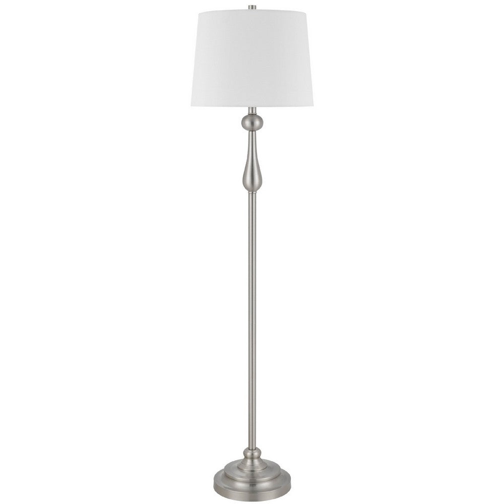 Floor Lamp with White Hardback Linen Shade | 61" Modern Brushed Steel