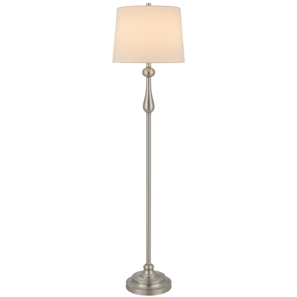 Floor Lamp with White Hardback Linen Shade | 61" Modern Brushed Steel