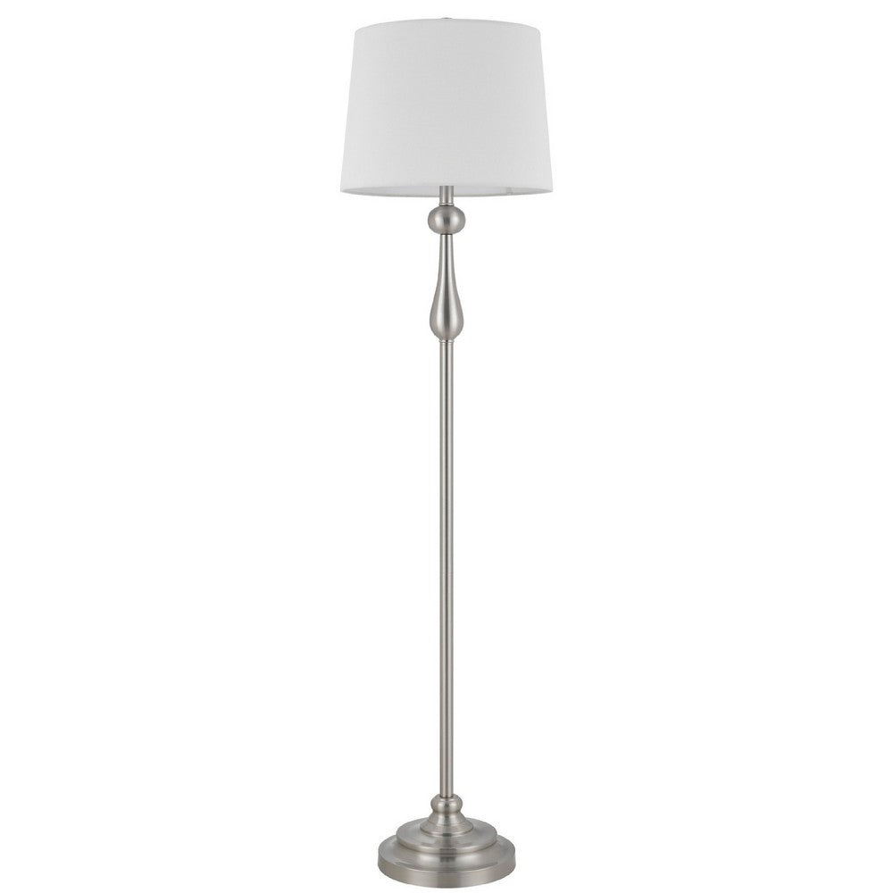 Floor Lamp with White Hardback Linen Shade | 61" Modern Brushed Steel