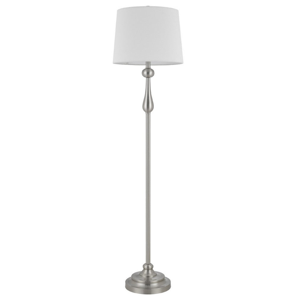 Floor Lamp with White Hardback Linen Shade | 61" Modern Brushed Steel