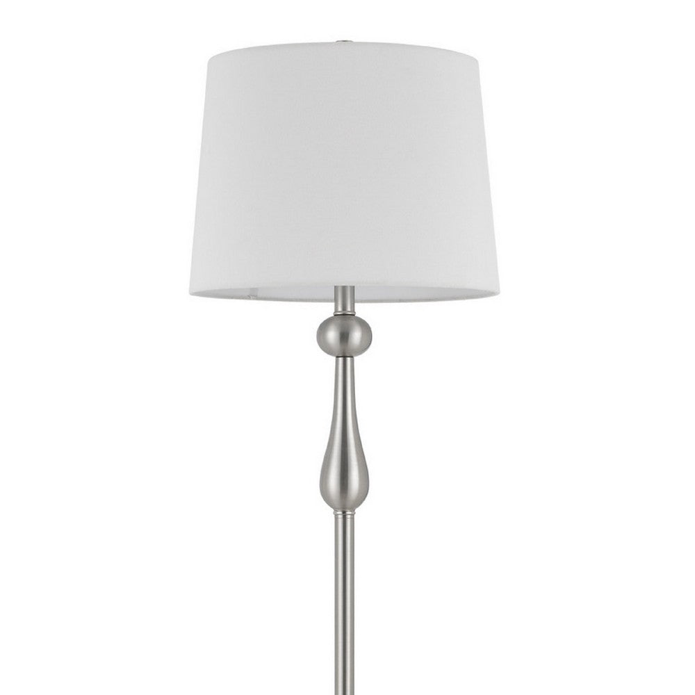 Floor Lamp with White Hardback Linen Shade | 61" Modern Brushed Steel