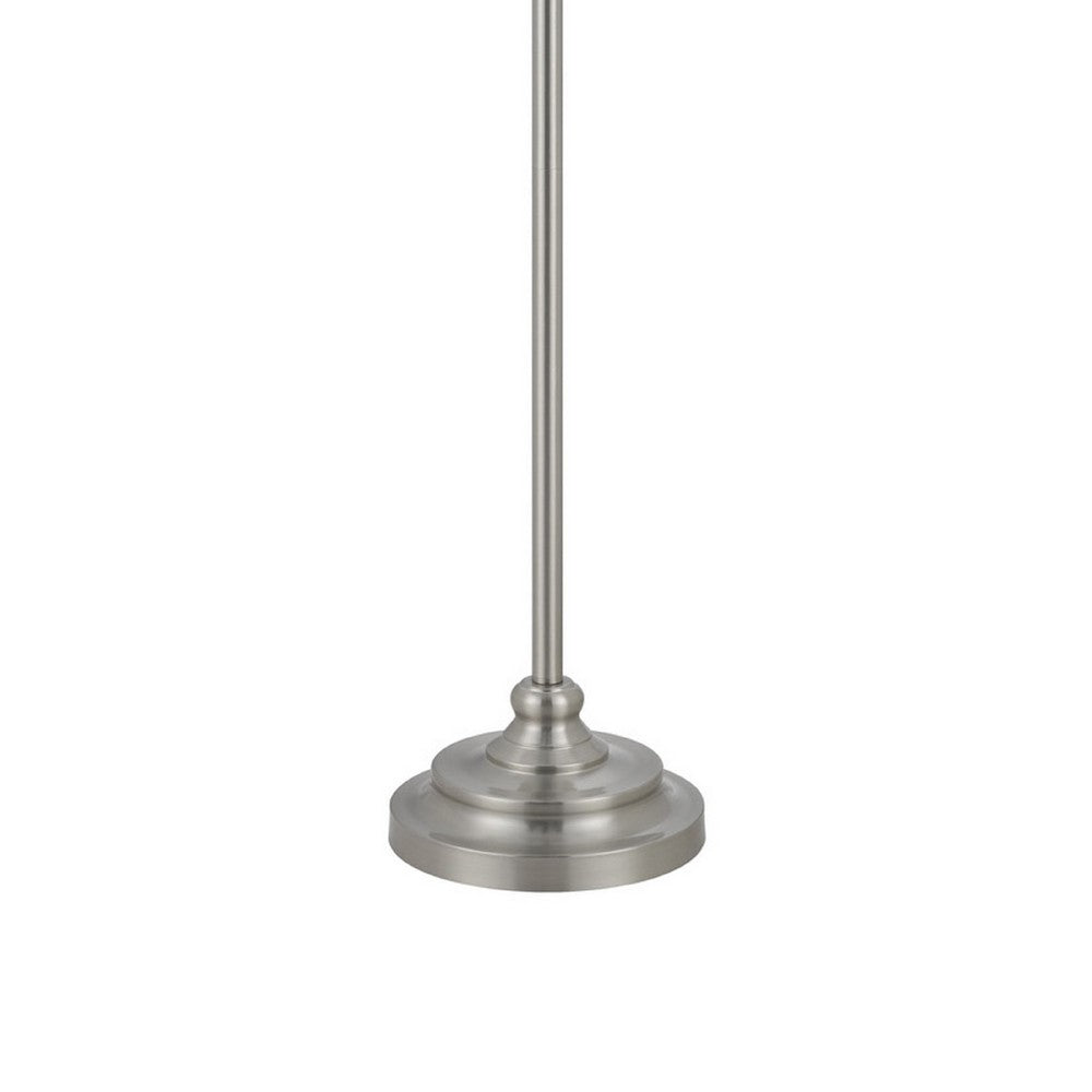 Floor Lamp with White Hardback Linen Shade | 61" Modern Brushed Steel