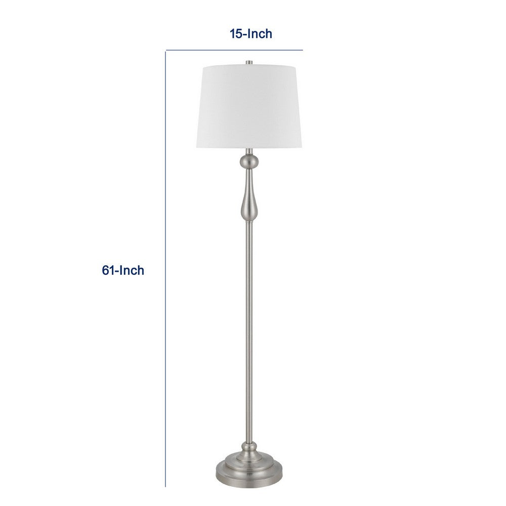 Floor Lamp with White Hardback Linen Shade | 61" Modern Brushed Steel