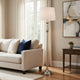 Floor Lamp with White Hardback Linen Shade | 61" Modern Brushed Steel