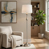 Floor Lamp with White Hardback Linen Shade | 61" Modern Brushed Steel