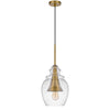 Pendant Light | Seeded Jar Glass Shade | Antique Brass Cone Center Accent
