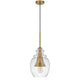 Pendant Light | Seeded Jar Glass Shade | Antique Brass Cone Center Accent