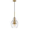 Pendant Light | Seeded Jar Glass Shade | Antique Brass Cone Center Accent
