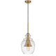Pendant Light | Seeded Jar Glass Shade | Antique Brass Cone Center Accent