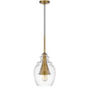 Pendant Light | Seeded Jar Glass Shade | Antique Brass Cone Center Accent