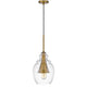 Pendant Light | Seeded Jar Glass Shade | Antique Brass Cone Center Accent
