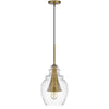 Pendant Light | Seeded Jar Glass Shade | Antique Brass Cone Center Accent