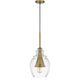 Pendant Light | Seeded Jar Glass Shade | Antique Brass Cone Center Accent