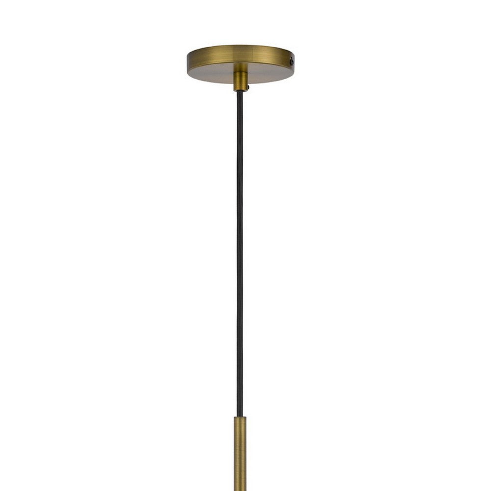 Pendant Light | Seeded Jar Glass Shade | Antique Brass Cone Center Accent