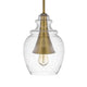 Pendant Light | Seeded Jar Glass Shade | Antique Brass Cone Center Accent