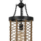 Pendant Light | Cylindric Caged Body with Braided Burlap Rope | Black Metal