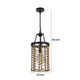 Pendant Light | Cylindric Caged Body with Braided Burlap Rope | Black Metal