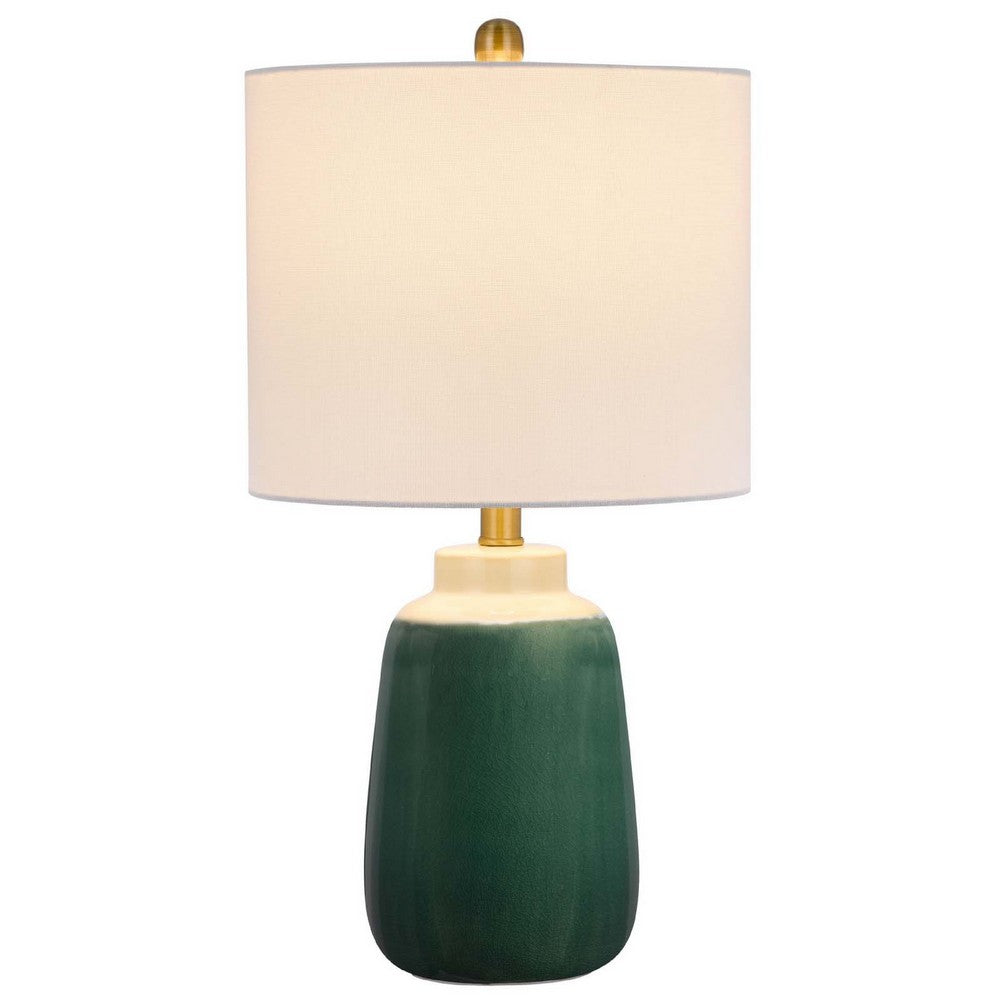 Table Lamp | Jar Body | Hardback Linen Shade | Dipped Garden Green Ceramic