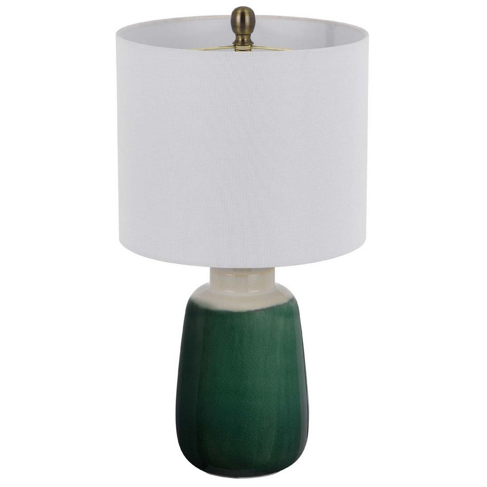 Table Lamp | Jar Body | Hardback Linen Shade | Dipped Garden Green Ceramic