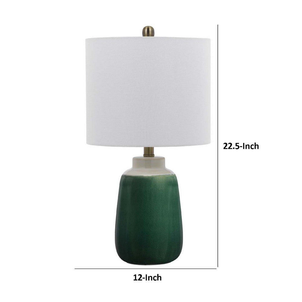 Table Lamp | Jar Body | Hardback Linen Shade | Dipped Garden Green Ceramic