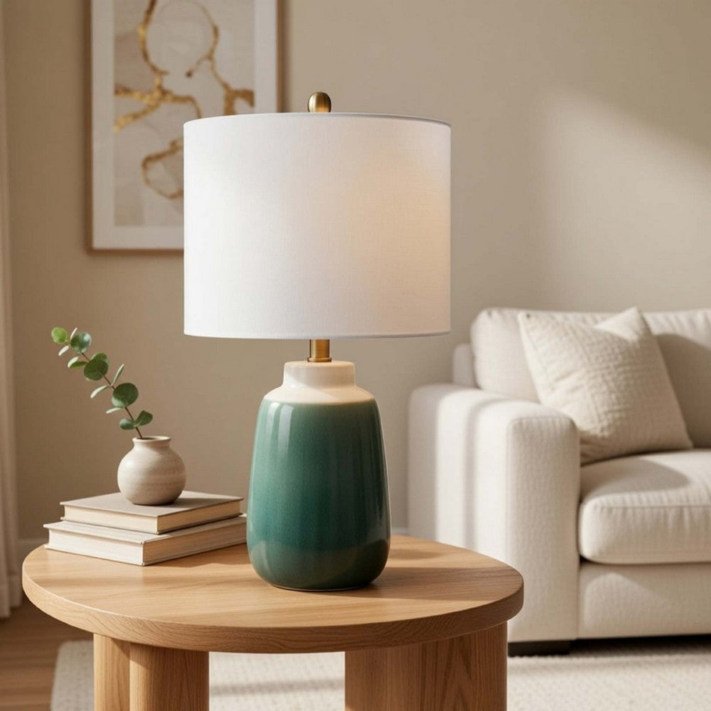Table Lamp | Jar Body | Hardback Linen Shade | Dipped Garden Green Ceramic