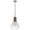 Pendant Light | Adjustable Height | Hand Blown Glass | Wood Accent | Silver