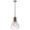 Pendant Light | Adjustable Height | Hand Blown Glass | Wood Accent | Silver