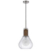 Pendant Light | Adjustable Height | Hand Blown Glass | Wood Accent | Silver