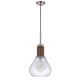 Pendant Light | Adjustable Height | Hand Blown Glass | Wood Accent | Silver