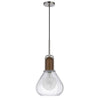 Pendant Light | Adjustable Height | Hand Blown Glass | Wood Accent | Silver