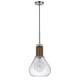 Pendant Light | Adjustable Height | Hand Blown Glass | Wood Accent | Silver