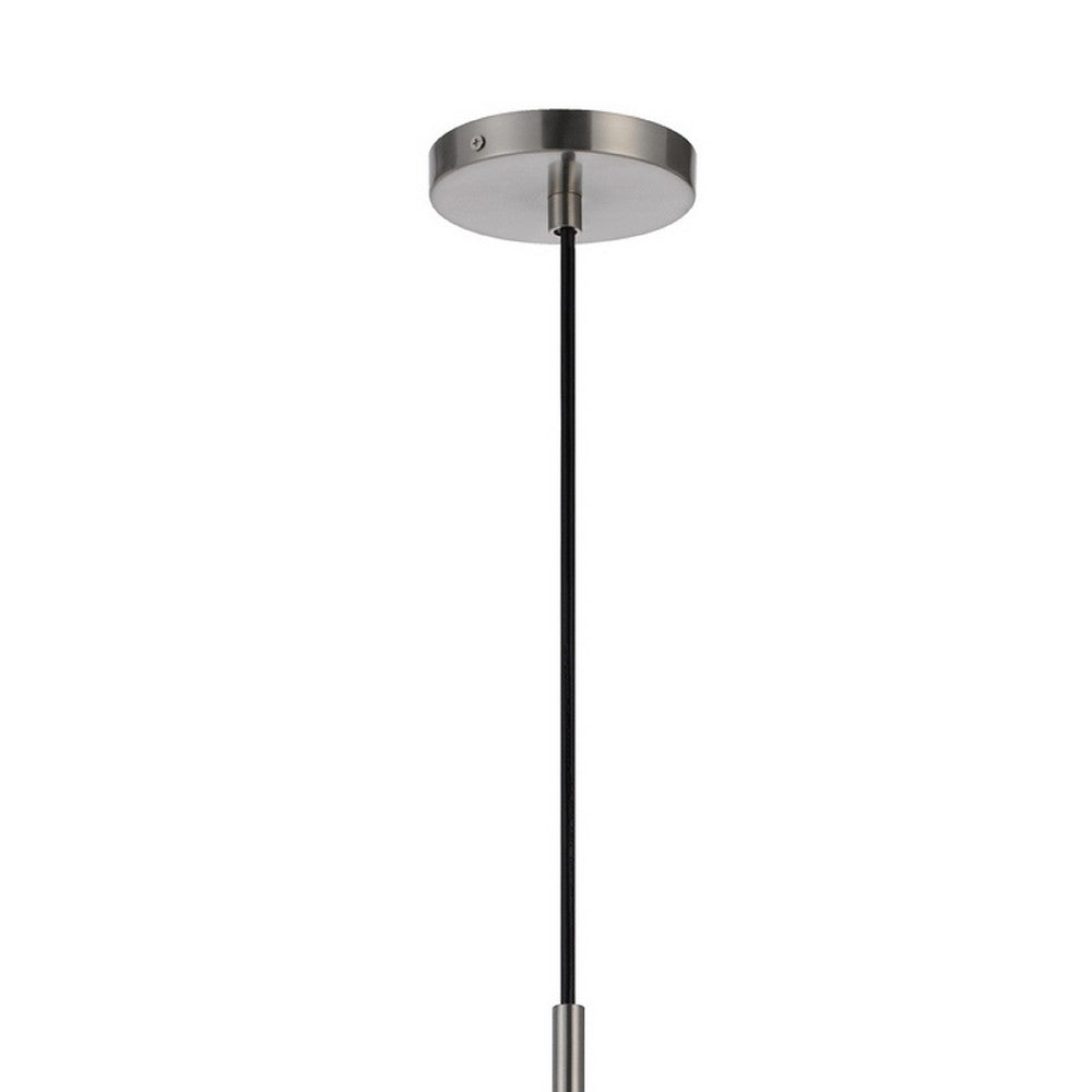 Pendant Light | Adjustable Height | Hand Blown Glass | Wood Accent | Silver