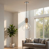 Pendant Light | Adjustable Height | Hand Blown Glass | Wood Accent | Silver