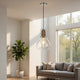 Pendant Light | Adjustable Height | Hand Blown Glass | Wood Accent | Silver